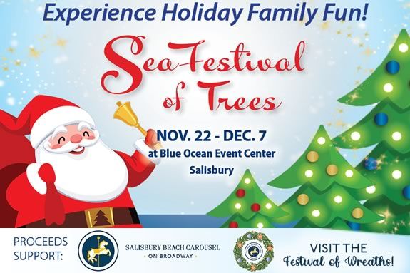 Browse our maze of festively decorated trees and enjoy a little holiday sparkleat the SeaFestival of Trees in Salisbury Massachusetts Browse our maze of festively decorated trees and enjoy a little holiday sparkleat the SeaFestival of Trees in Salisbury Massachusetts